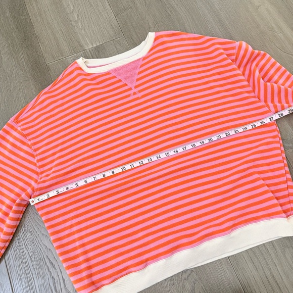 Free People We The Free Oversized Crew Neck Stripe Sweatshirt Papaya Pink Orange - Picture 7 of 10
